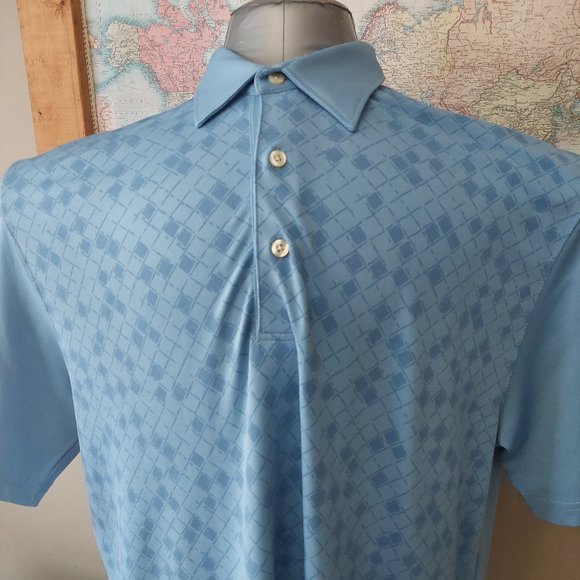 GREG NORMAN short sleeve light blue golf polo shirt pattern front men's large - Picture 2 of 11